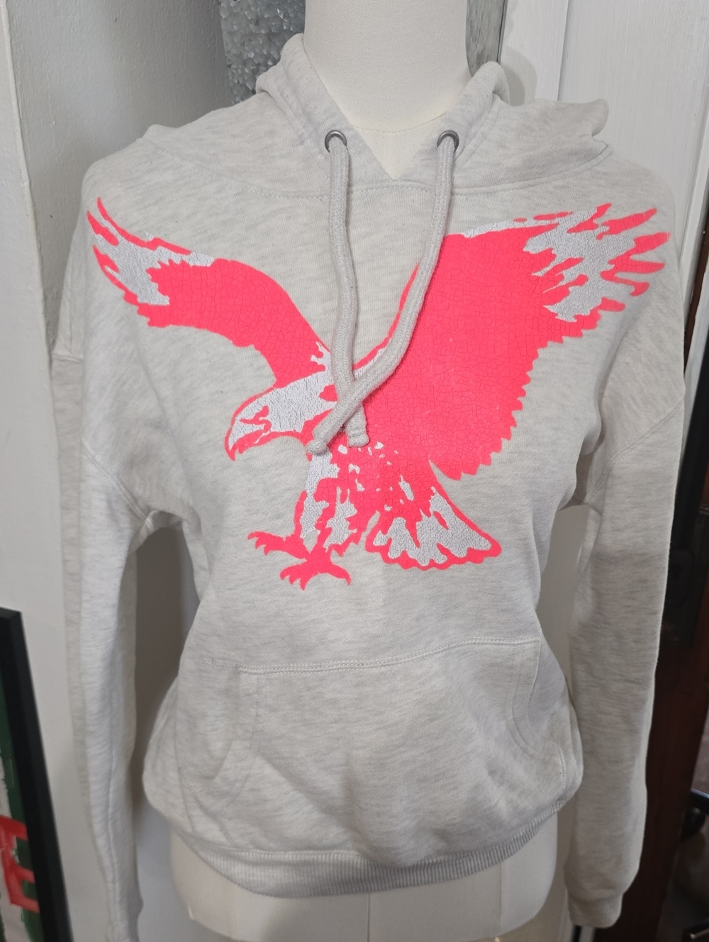 Womens Vintage American Eagle Hoodie Medium Pink Grey